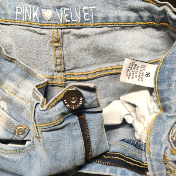 Pink Velvet Embroidered Blue Jeans size 16 Junior Girls - Picture 4 of 5